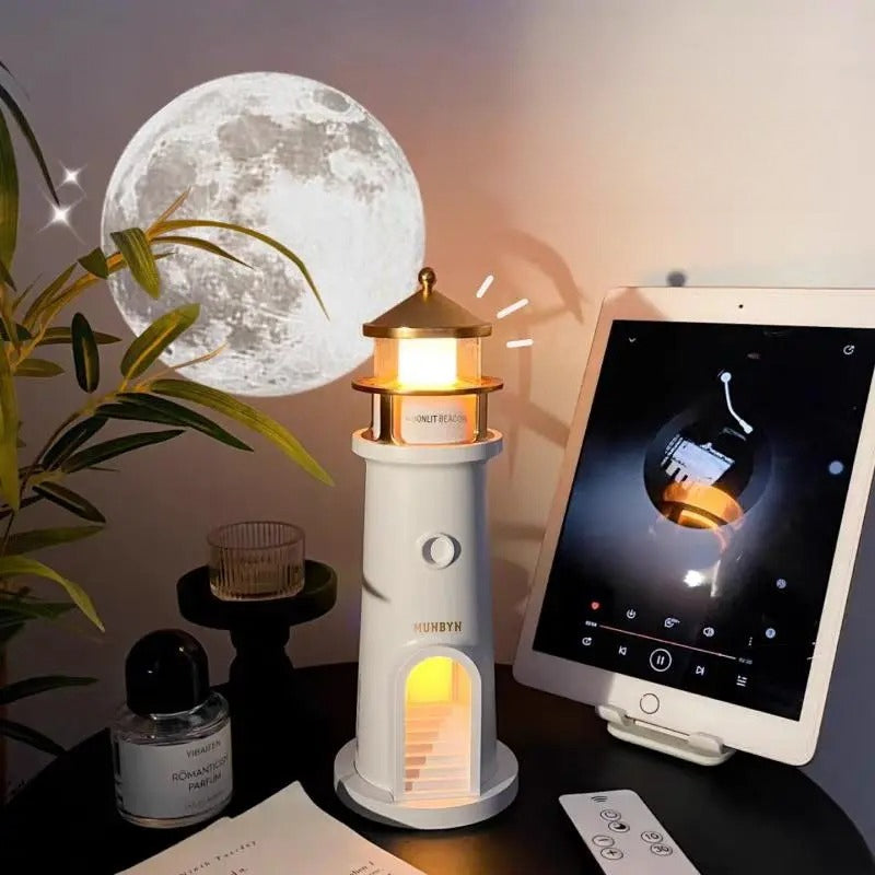 Lighthouse Moon Projector Night Light – Rechargeable LED Lamp
