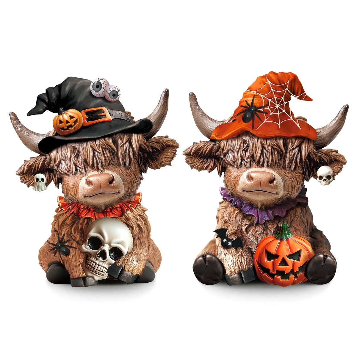 Halloween Highland Cow Figurine – Cute Spooky Fall Decor