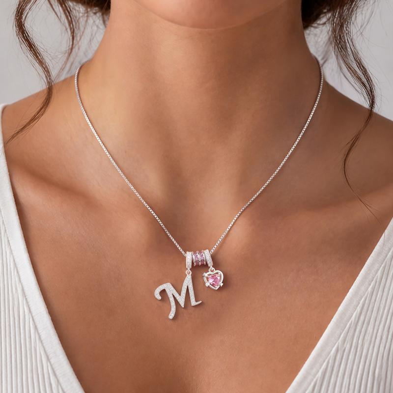 Personalized Initial & Pink Heart Necklace