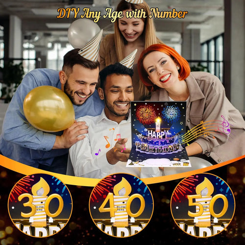 3D Pop Up Birthday Card with Music & LED Lights – DIY Age Cake Card