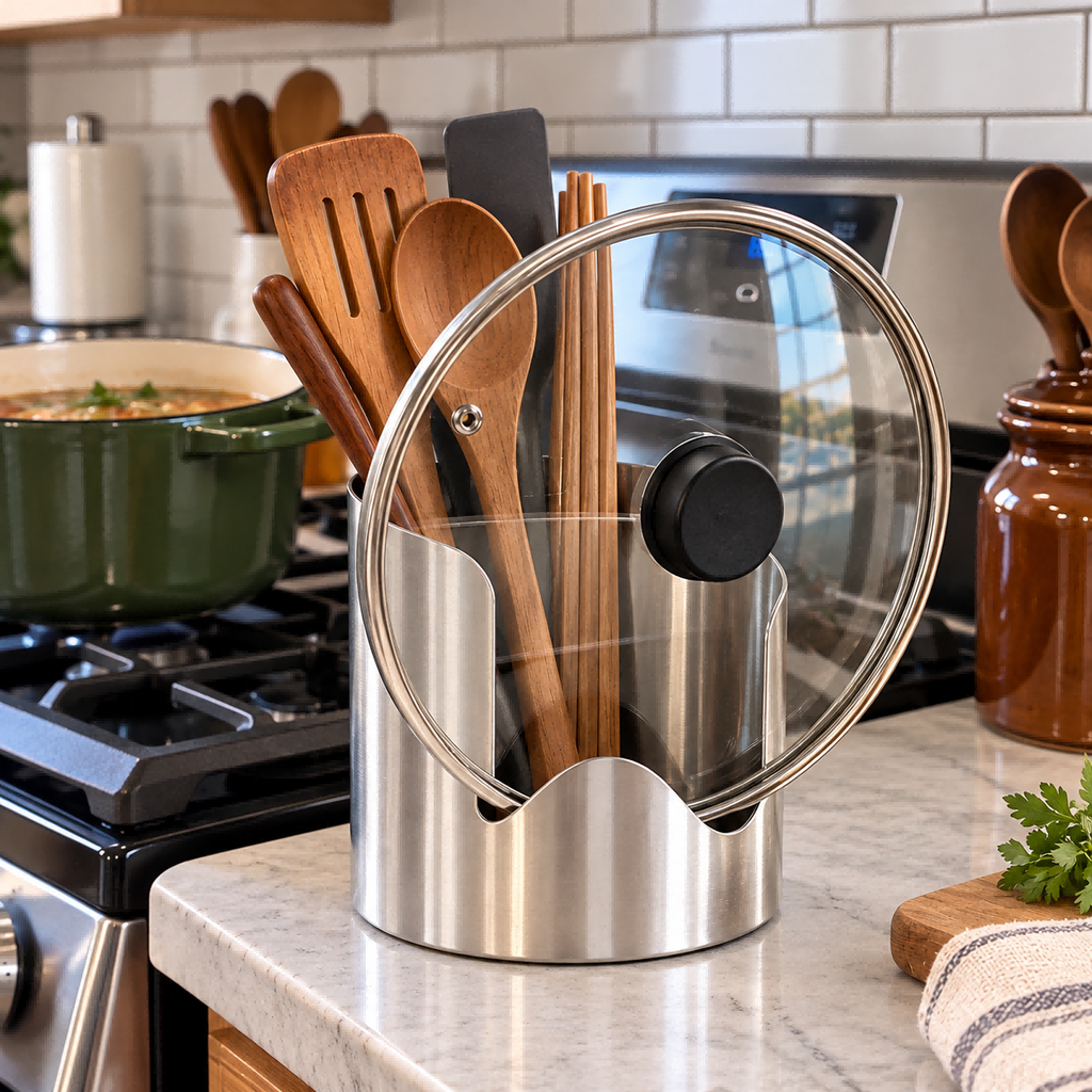 Stainless Steel Kitchen Utensil Holder – Countertop Organizer