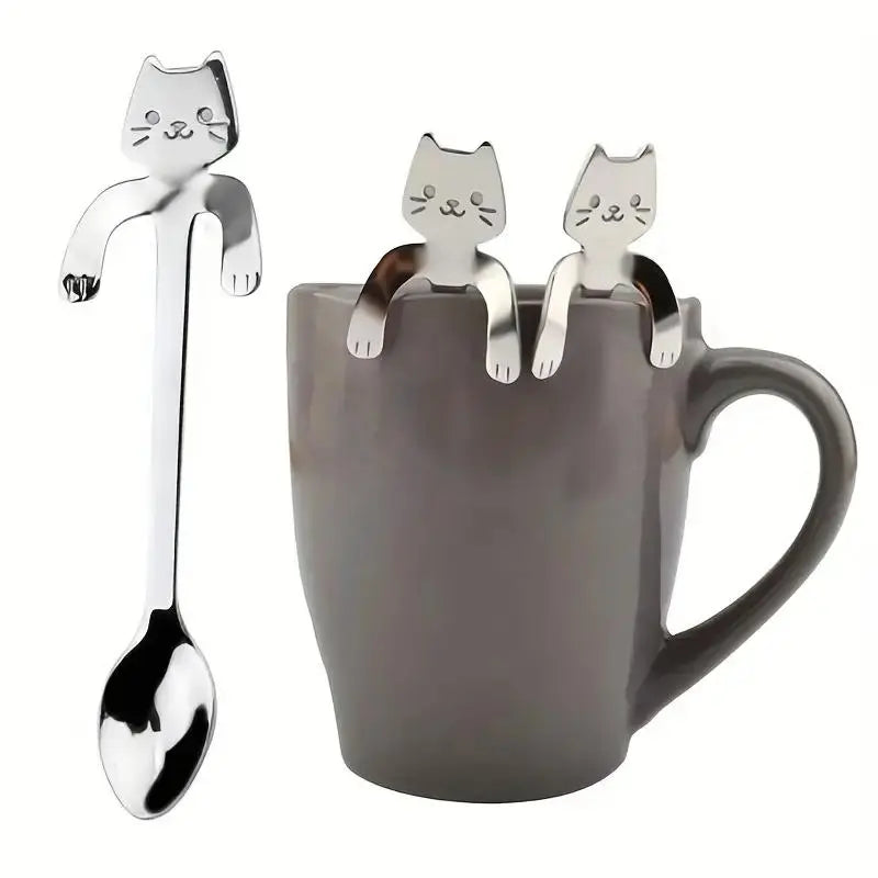 Cute Cat Hanging Spoon – Stainless Steel Coffee Spoon