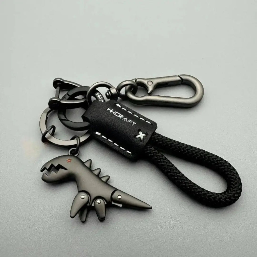 Woven Rope Dinosaur Keychain with Metal Clip