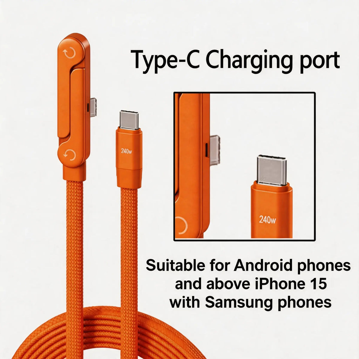 240W 2-in-1 USB-C Fast Charging Cable with Foldable Phone Stand