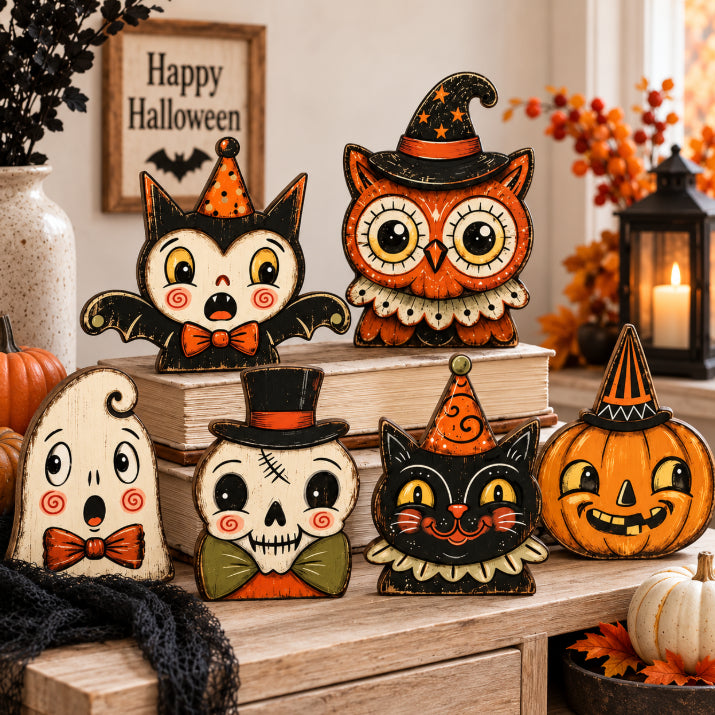 Vintage Halloween Wooden Shelf Sitters – Cute Tabletop Decor