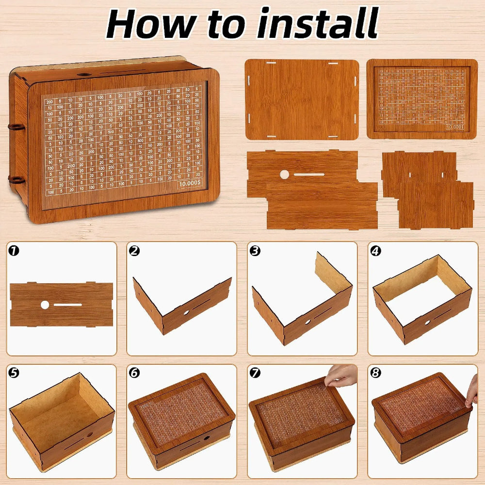 $10,000 Savings Challenge Wooden Money Box