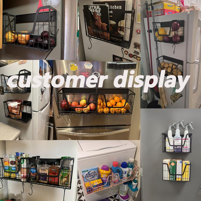 Magnetic Fridge Storage Basket with Hooks