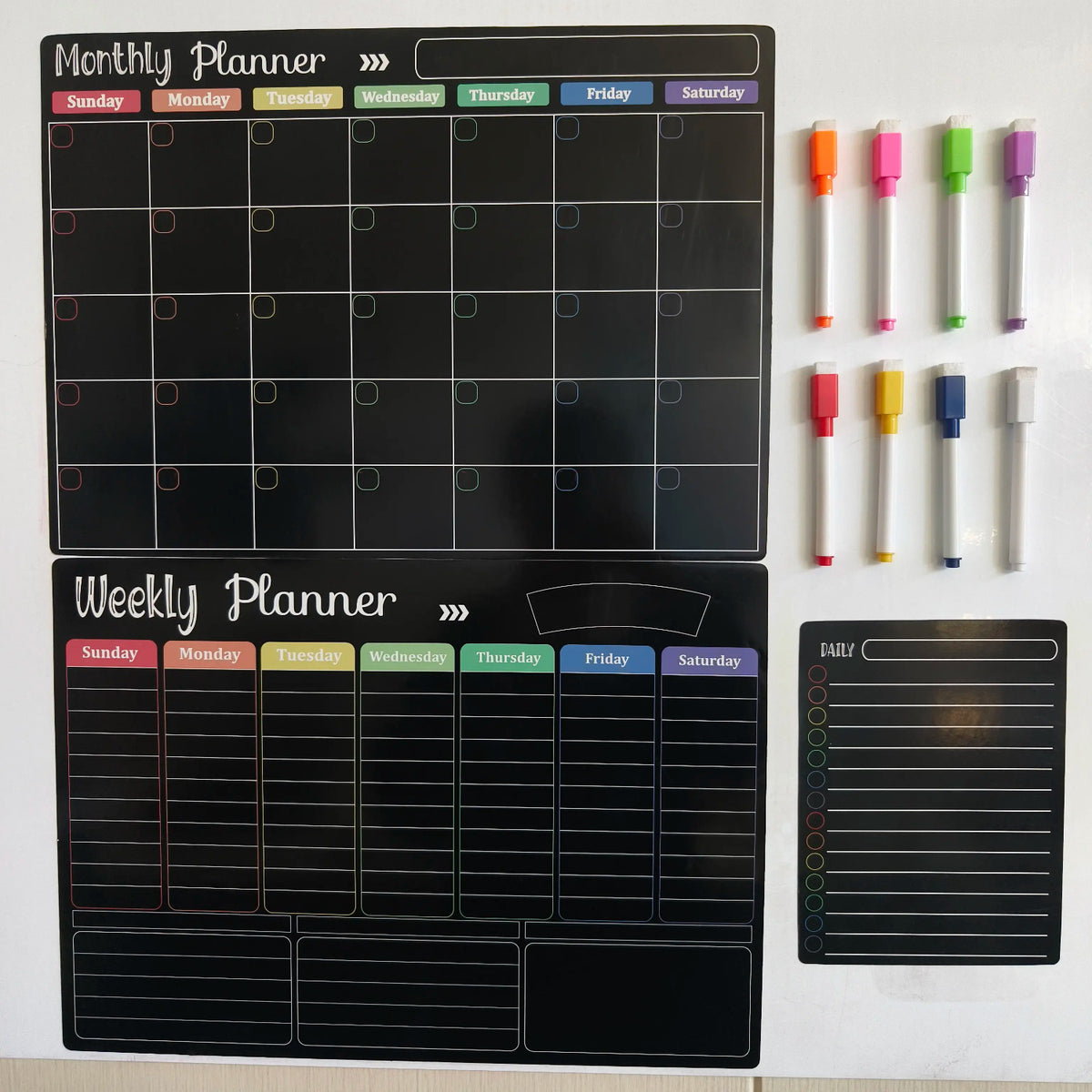 3-Piece Magnetic Dry Erase Planner Set – Monthly, Weekly & Daily Fridge Boards