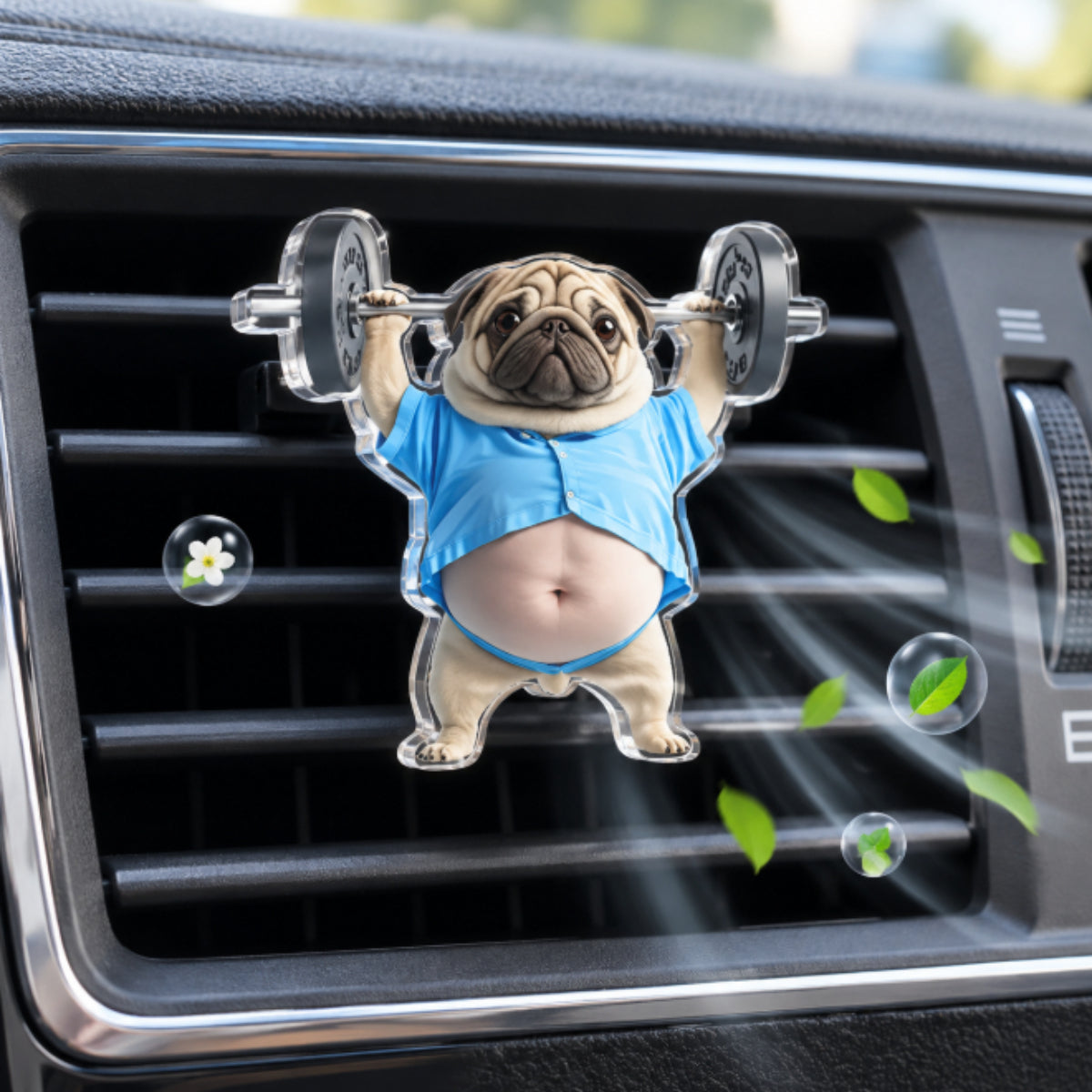 Funny Weightlifting Pug Car Vent Freshener