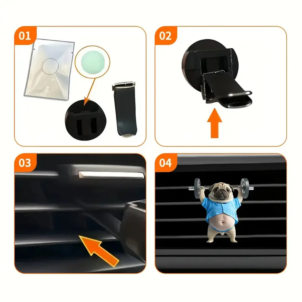 Funny Weightlifting Pug Car Vent Freshener