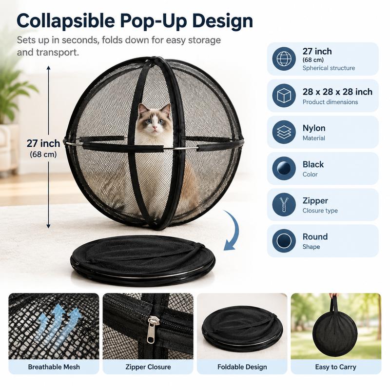 Portable Outdoor Cat Enclosure Mesh Ball Cat Cage