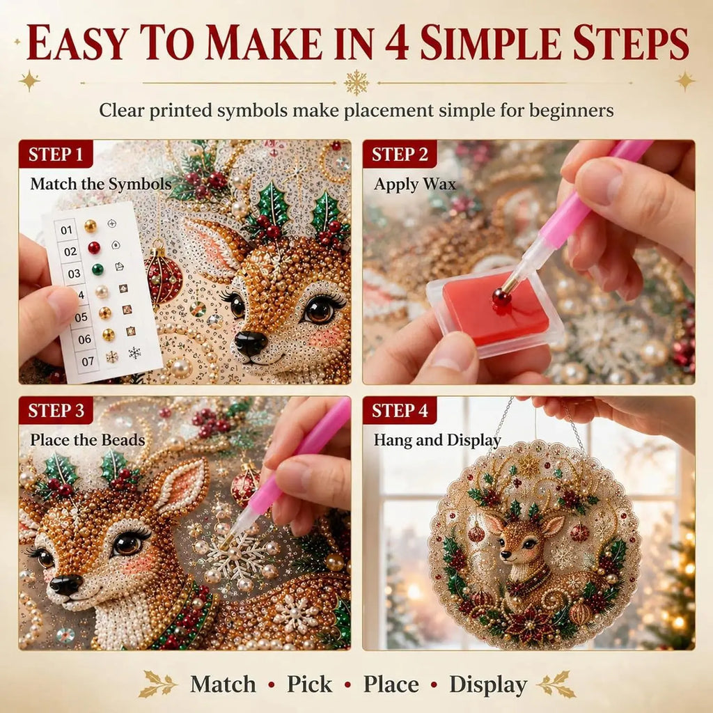 Christmas Pearl Diamond Painting Suncatcher Kit – 8" DIY Holiday Decor