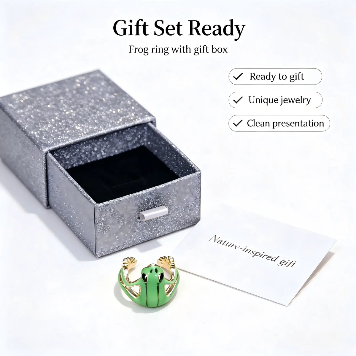 Cute Frog Adjustable Ring – Enamel Animal Jewelry Gift