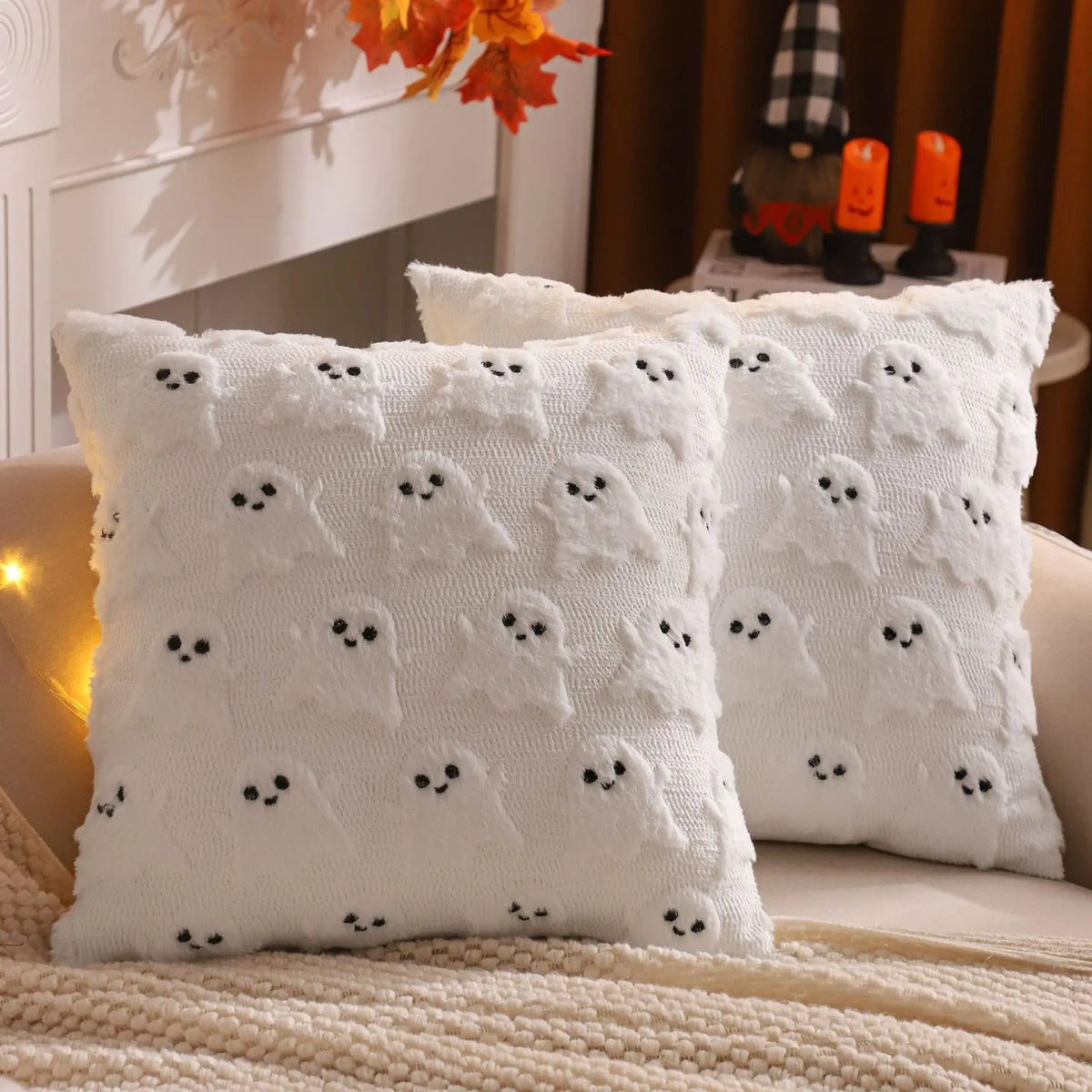 Embroidered Pumpkin Halloween Pillow