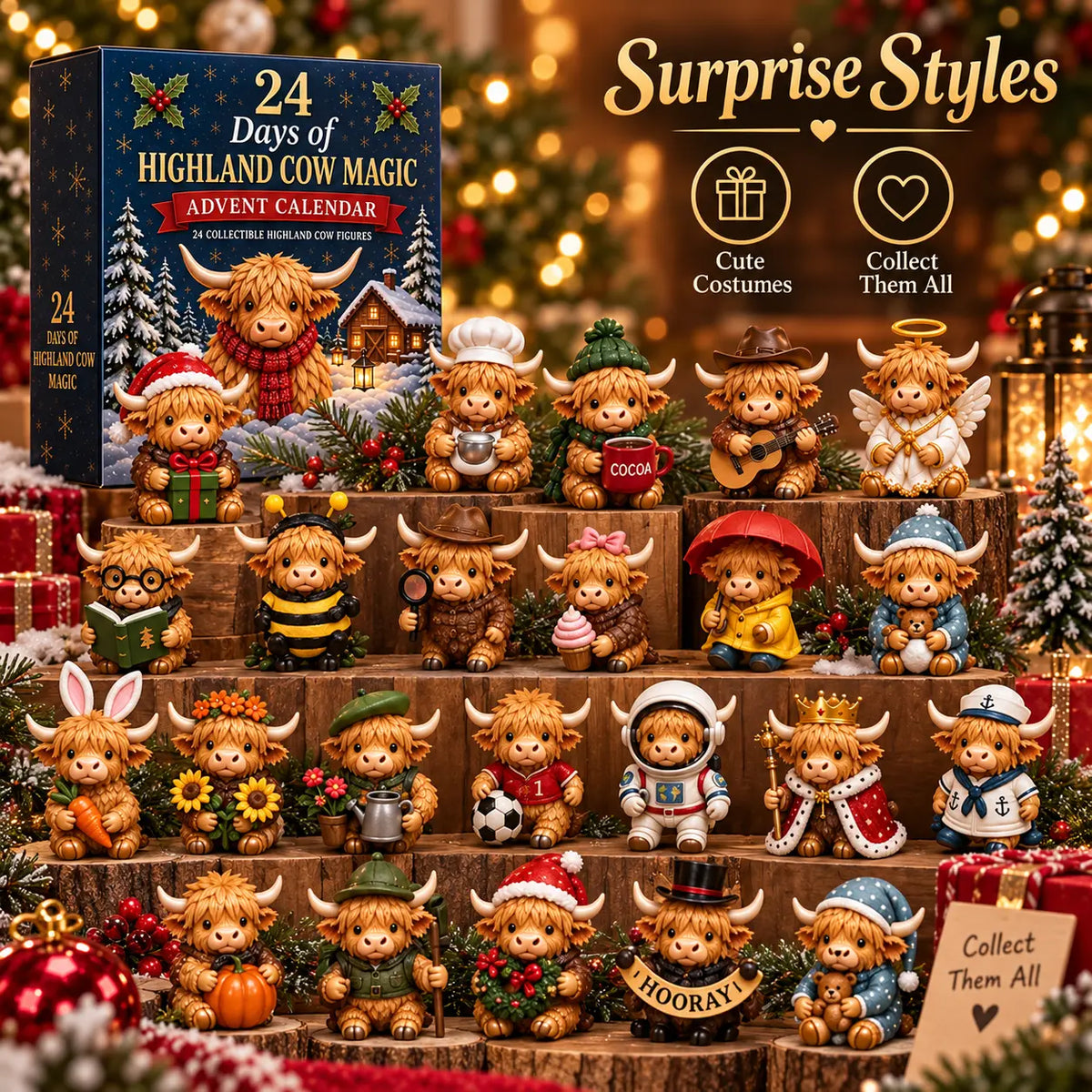 24-Day Highland Cow Advent Calendar – Christmas Countdown Figurine Set