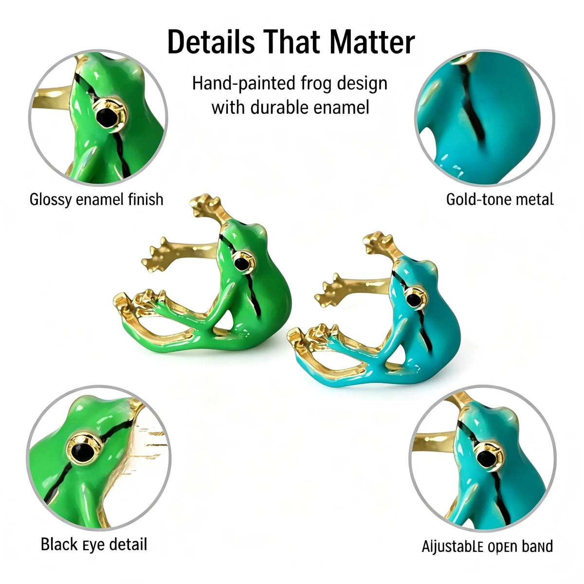 Cute Frog Adjustable Ring – Enamel Animal Jewelry Gift
