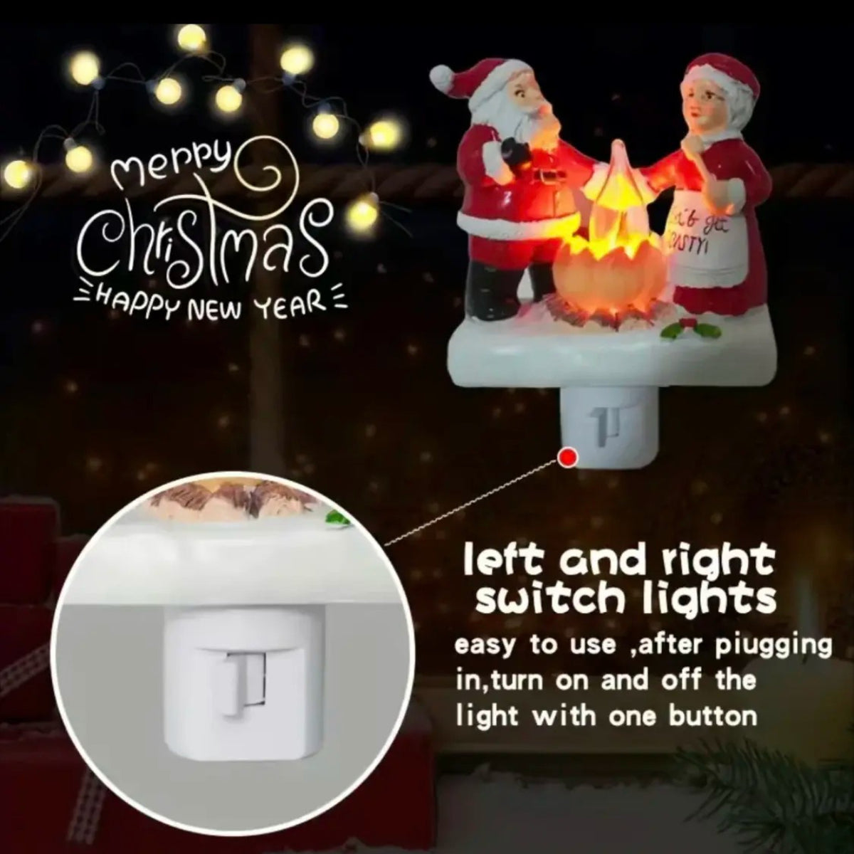 Santa & Mrs. Claus Fireside Christmas Night Light