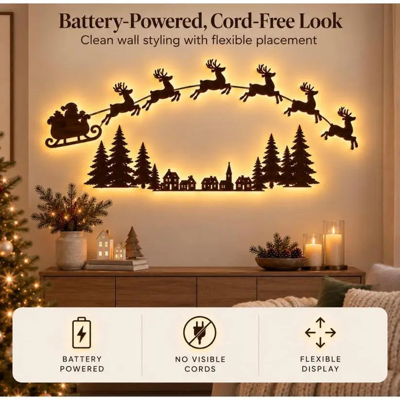 Lighted Santa & Reindeer Christmas Wall Decor