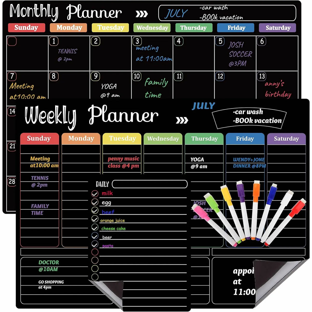 3-Piece Magnetic Dry Erase Planner Set – Monthly, Weekly & Daily Fridge Boards