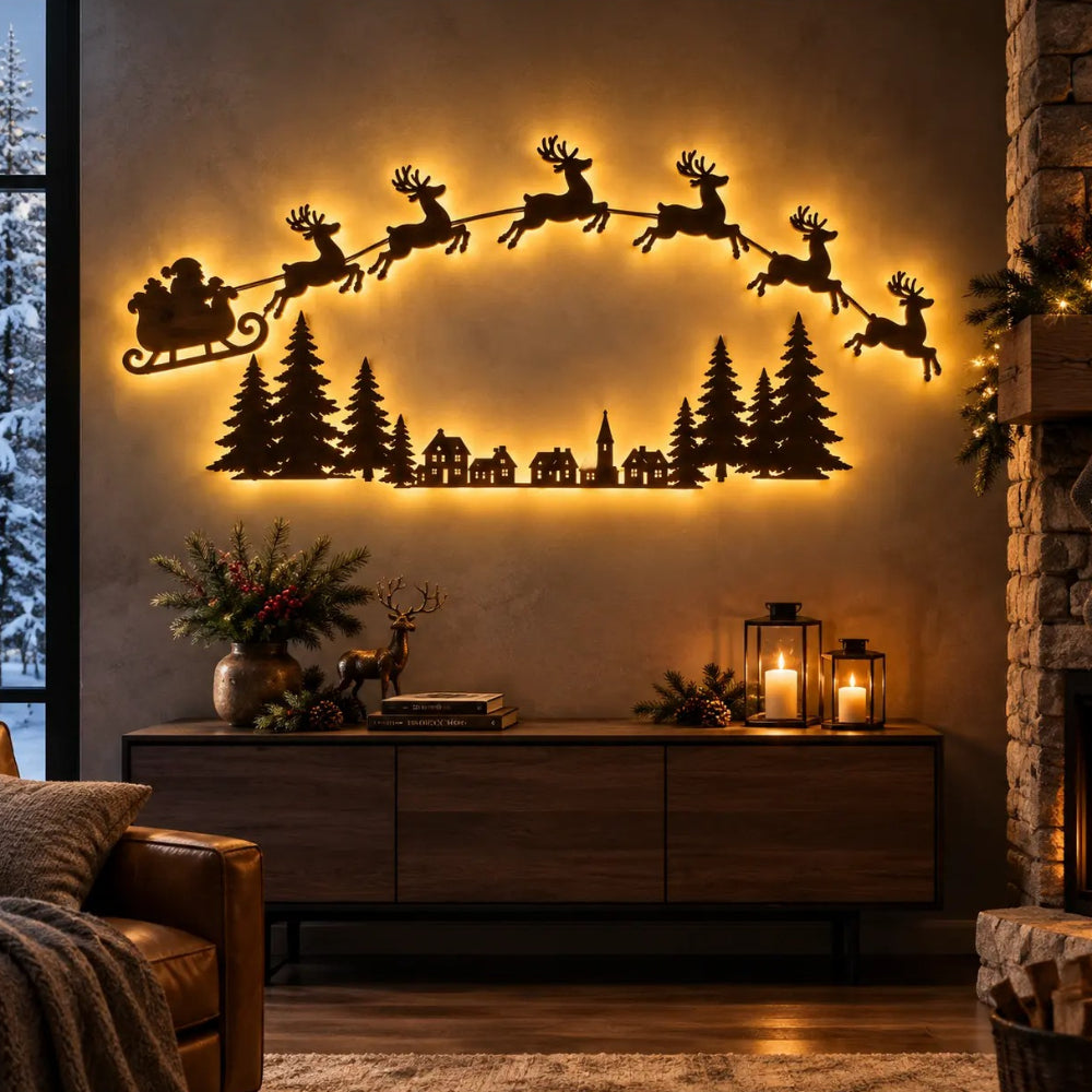 Lighted Santa & Reindeer Christmas Wall Decor