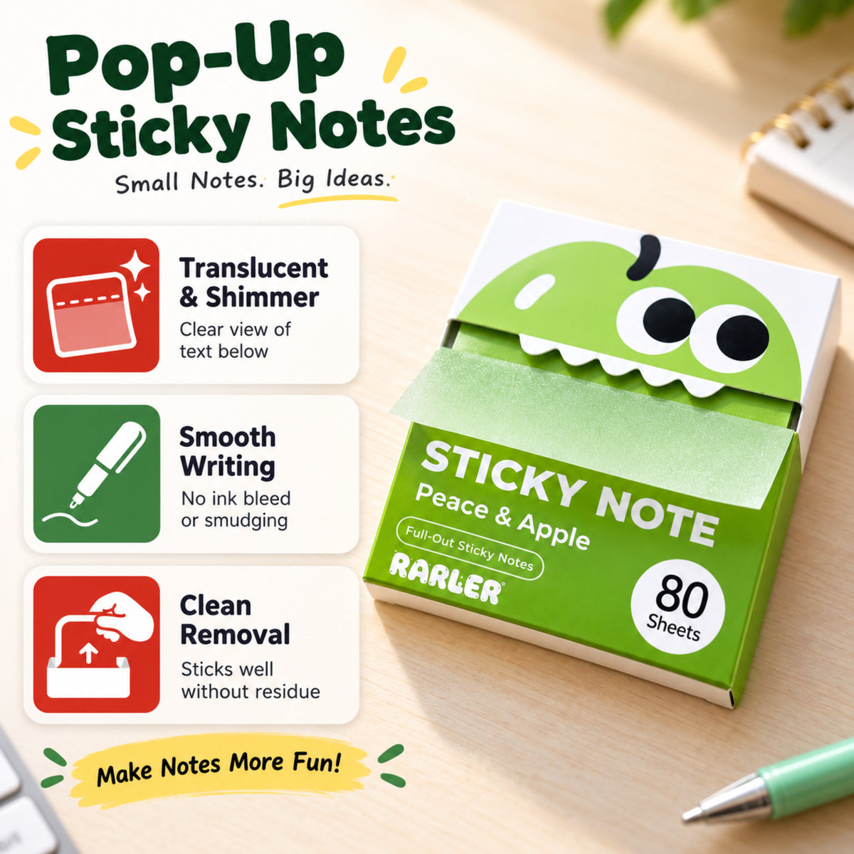 Cute Transparent Glitter Pull-Out Sticky Notes