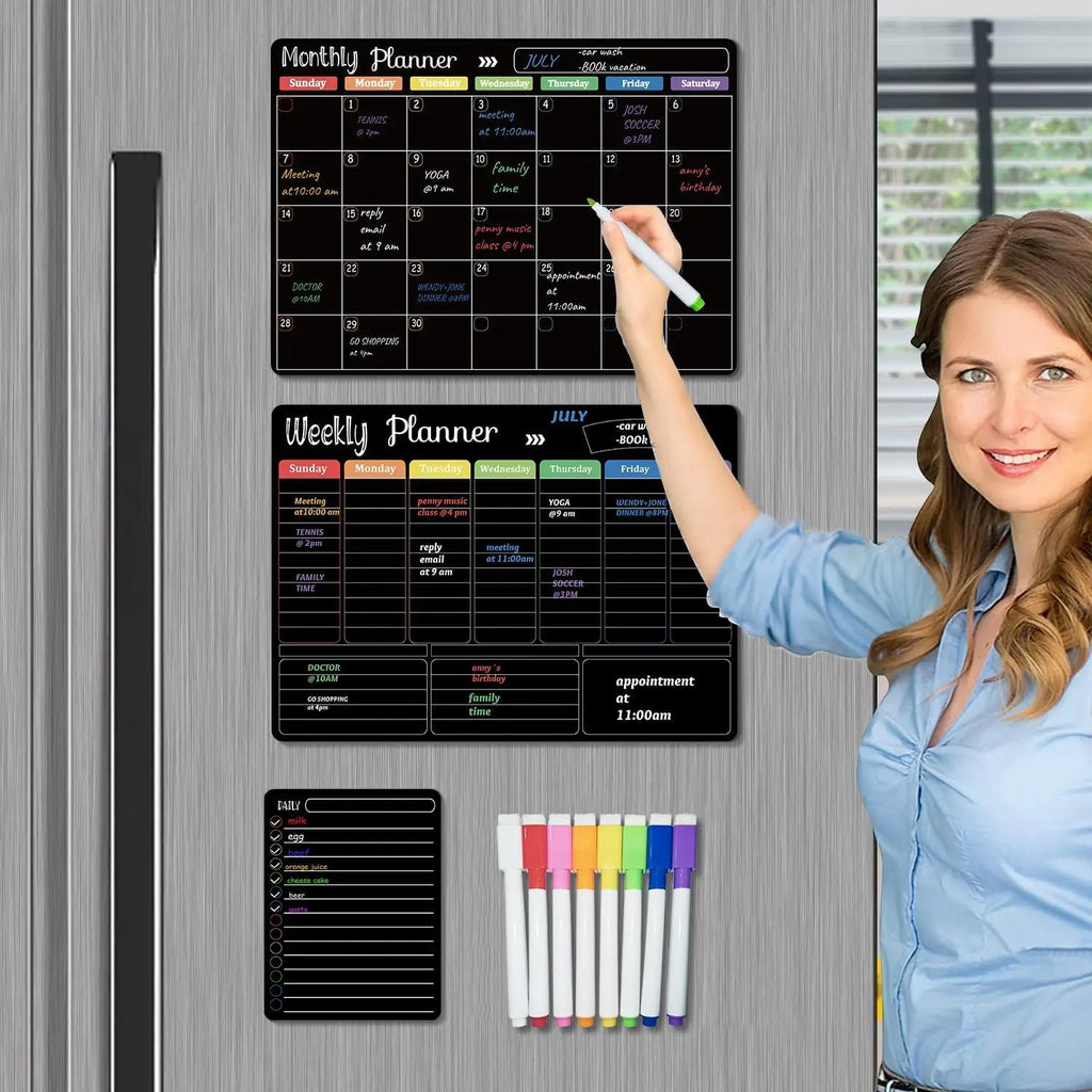 3-Piece Magnetic Dry Erase Planner Set – Monthly, Weekly & Daily Fridge Boards
