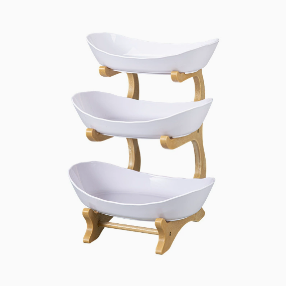 2/3-Tier Bamboo Fruit & Snack Stand with PP Trays