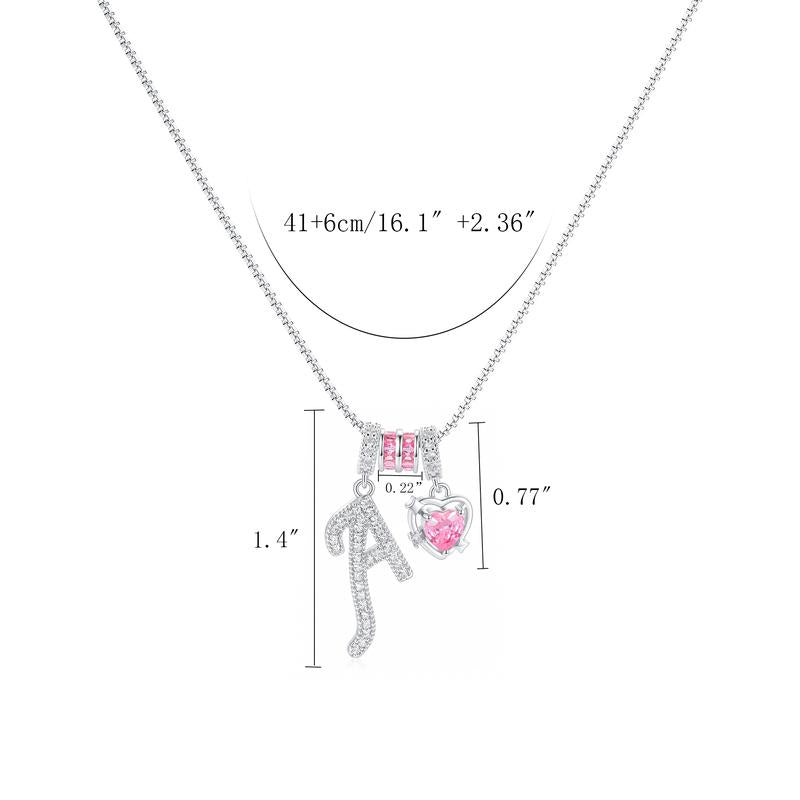 Personalized Initial & Pink Heart Necklace