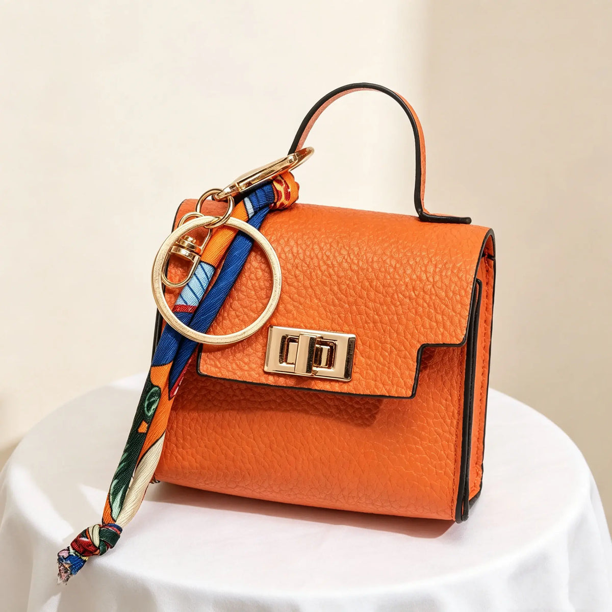 Mini Handbag Charm Keychain with Scarf