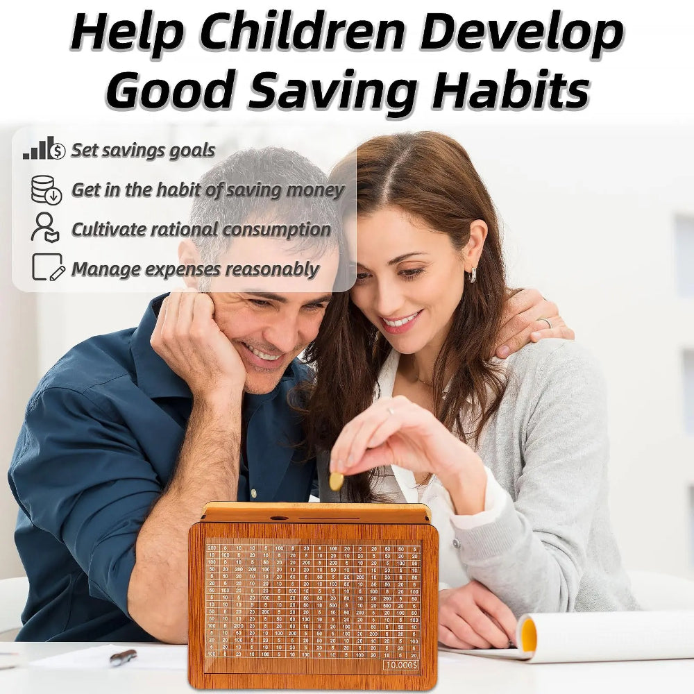 $10,000 Savings Challenge Wooden Money Box