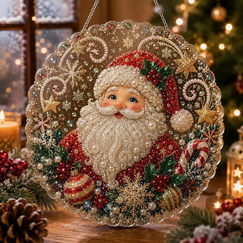 Christmas Pearl Diamond Painting Suncatcher Kit – 8" DIY Holiday Decor