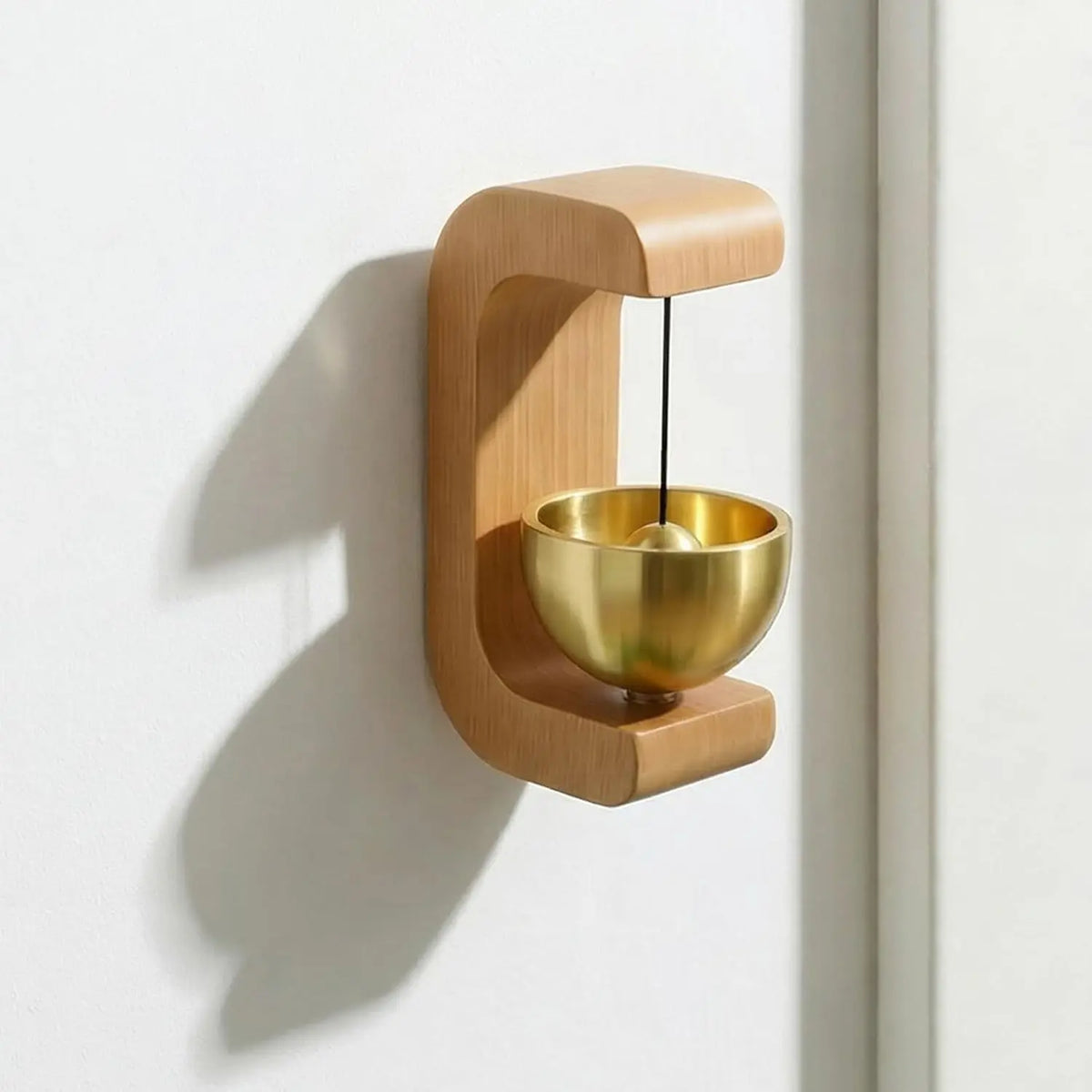 Wooden Magnetic Door Chime – Mini Brass Bell Hanging Decor