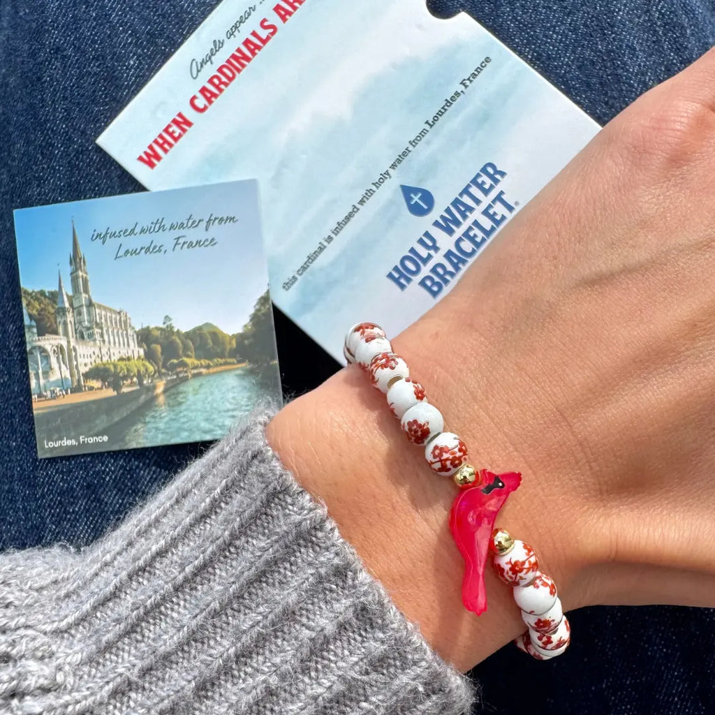 Red Cardinal Bird Beaded Bracelet – Porcelain Stretch Jewelry