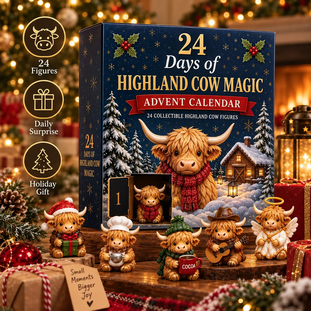 24-Day Highland Cow Advent Calendar – Christmas Countdown Figurine Set