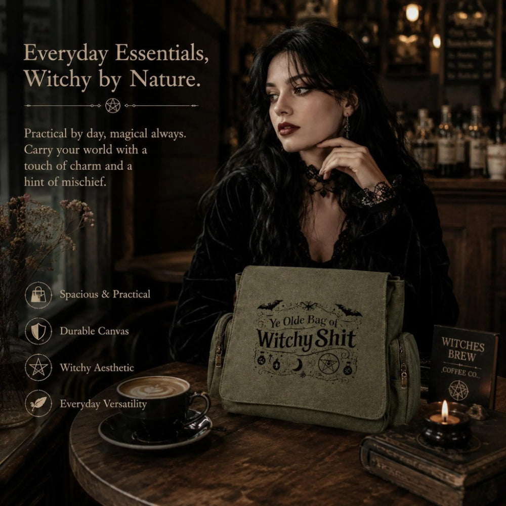 Vintage Witchy Canvas Crossbody Bag – Large Capacity