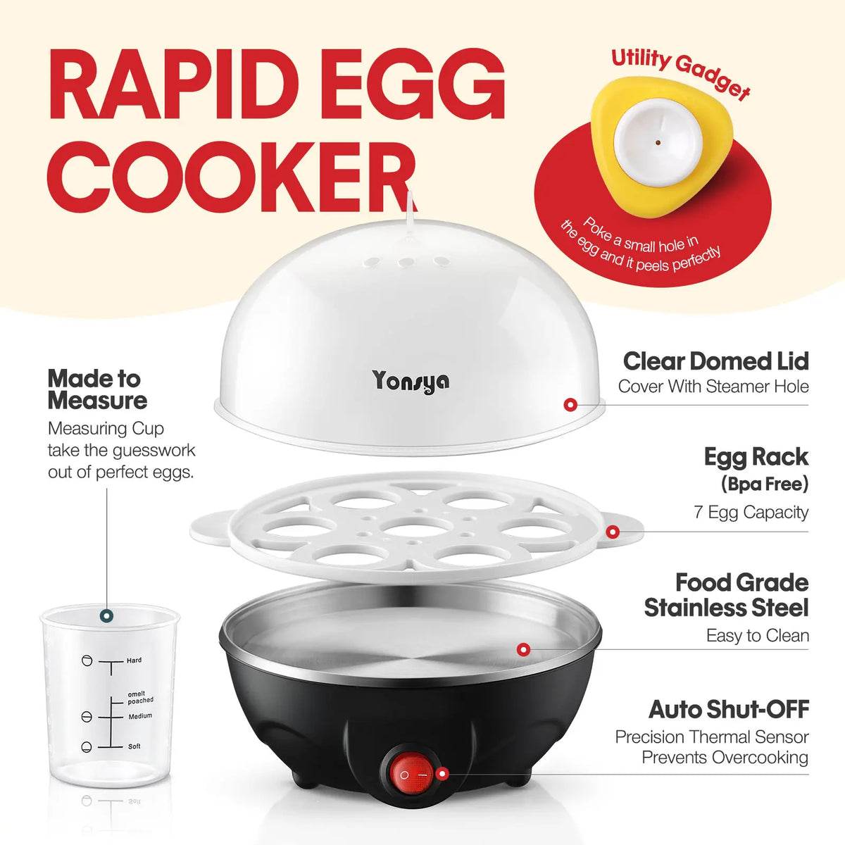 7-Egg Electric Egg Cooker with Auto Shut-Off