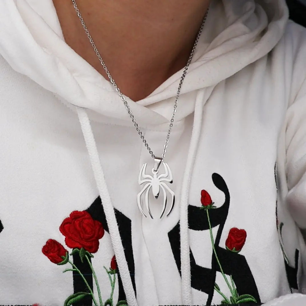 Stainless Steel Spider Pendant Necklace