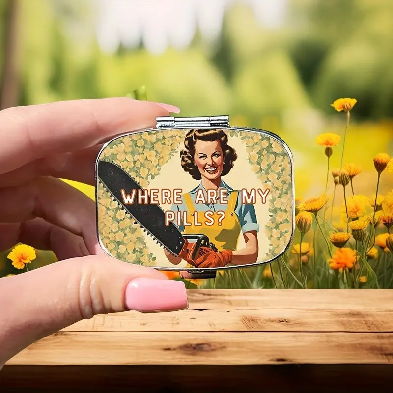 Vintage “Where Are My Pills?” 2-Compartment Pill Box