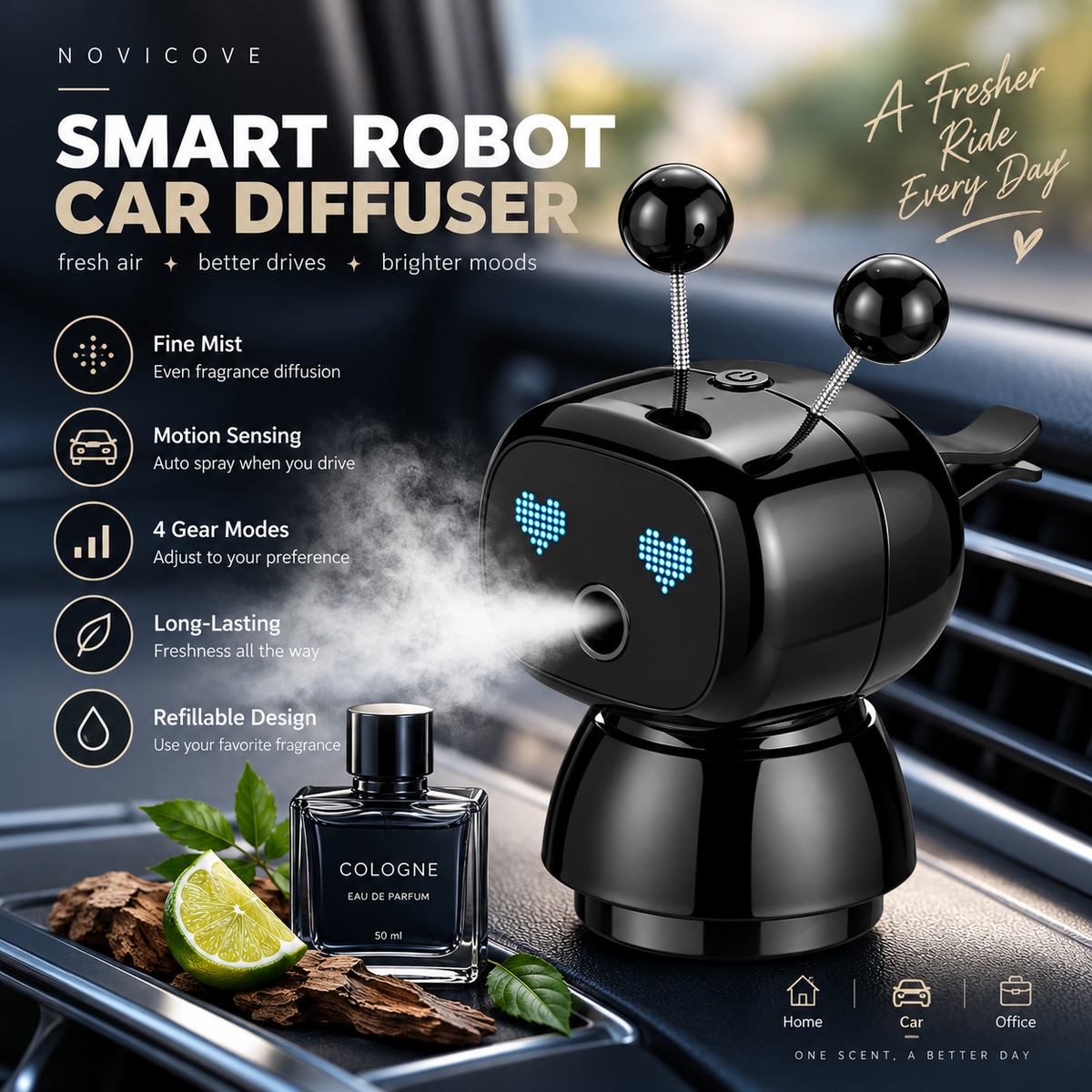 Smart Robot Car Diffuser – Motion-Sensing Aroma Mist