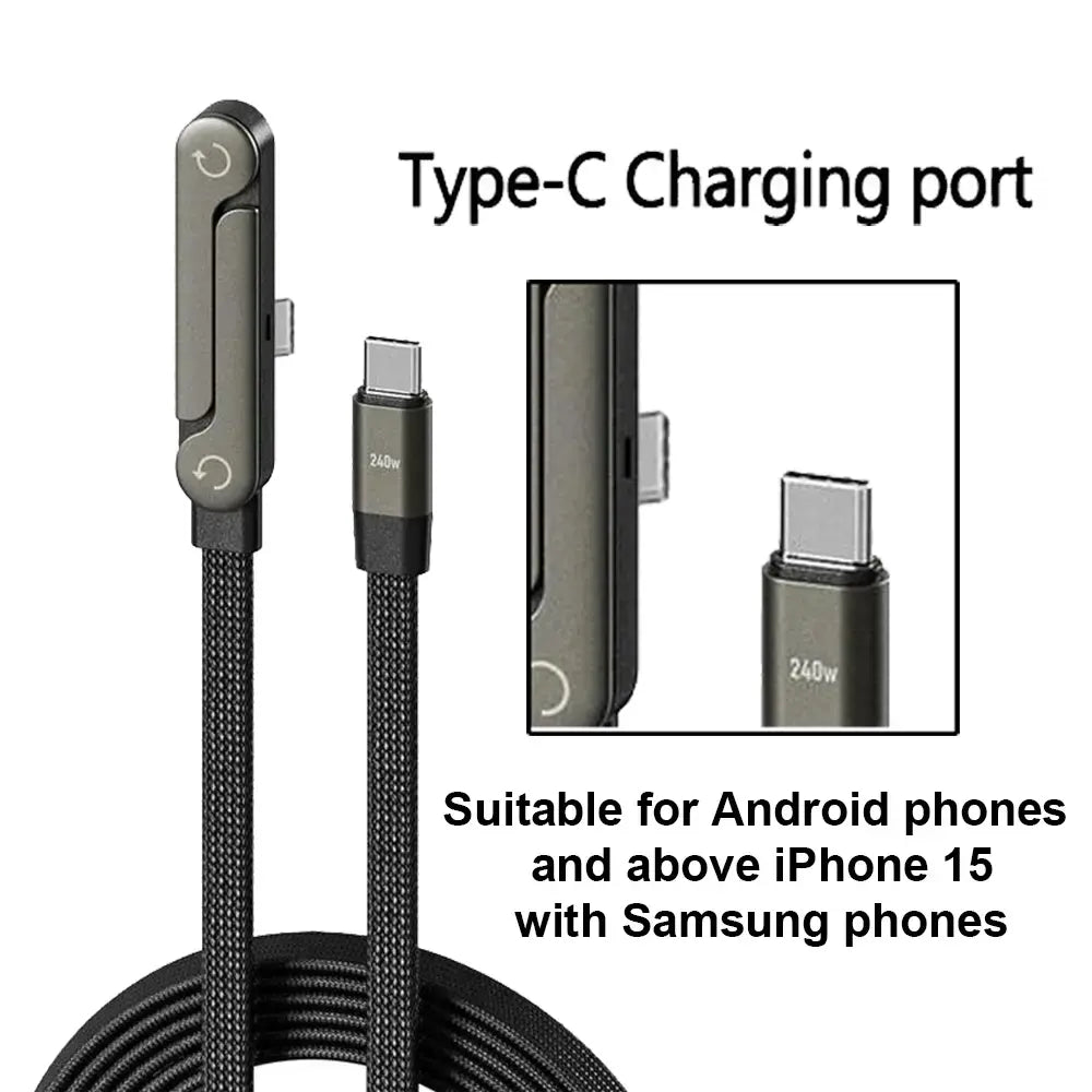 240W 2-in-1 USB-C Fast Charging Cable with Foldable Phone Stand