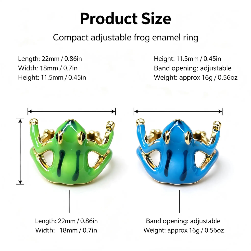 Cute Frog Adjustable Ring – Enamel Animal Jewelry Gift