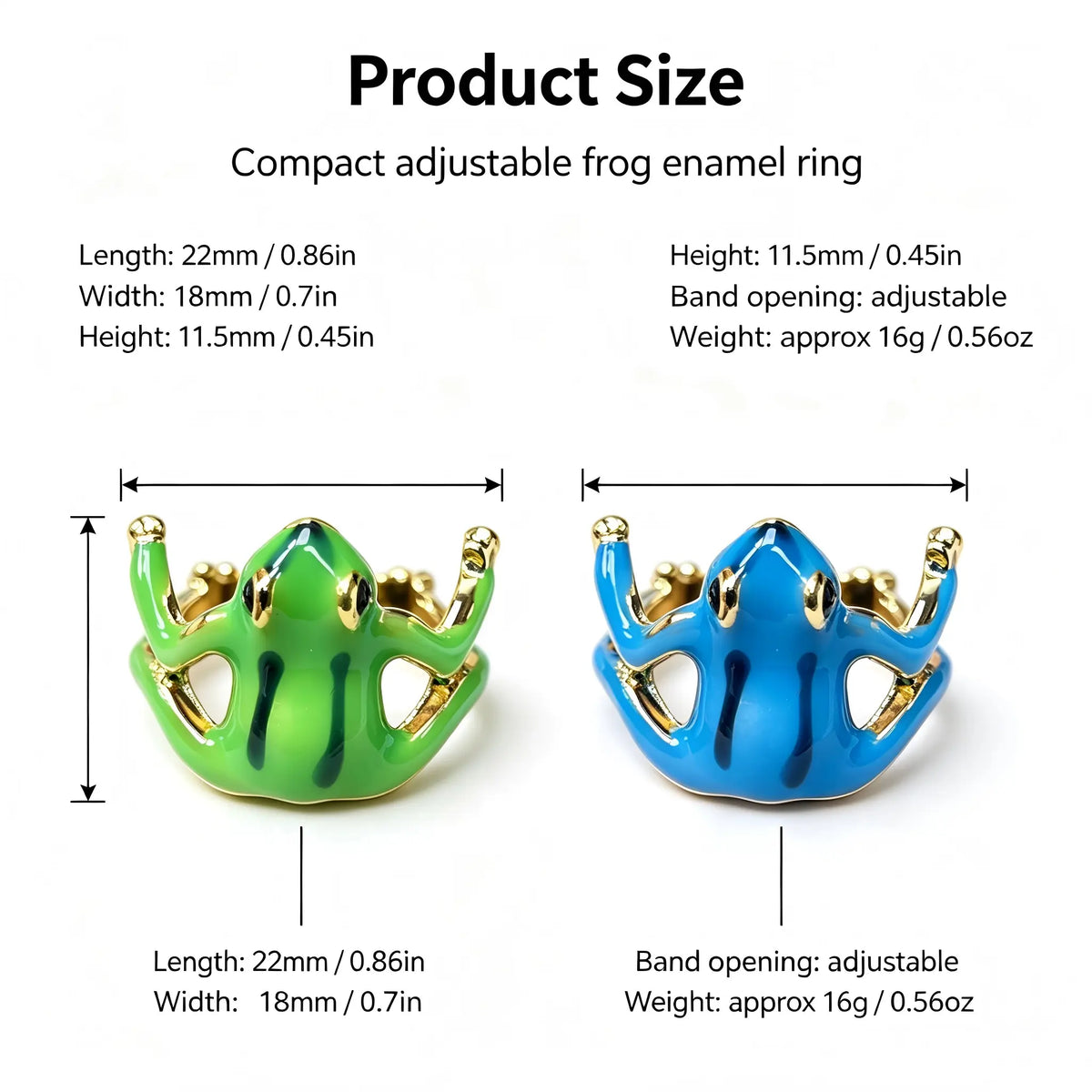 Cute Frog Adjustable Ring – Enamel Animal Jewelry Gift