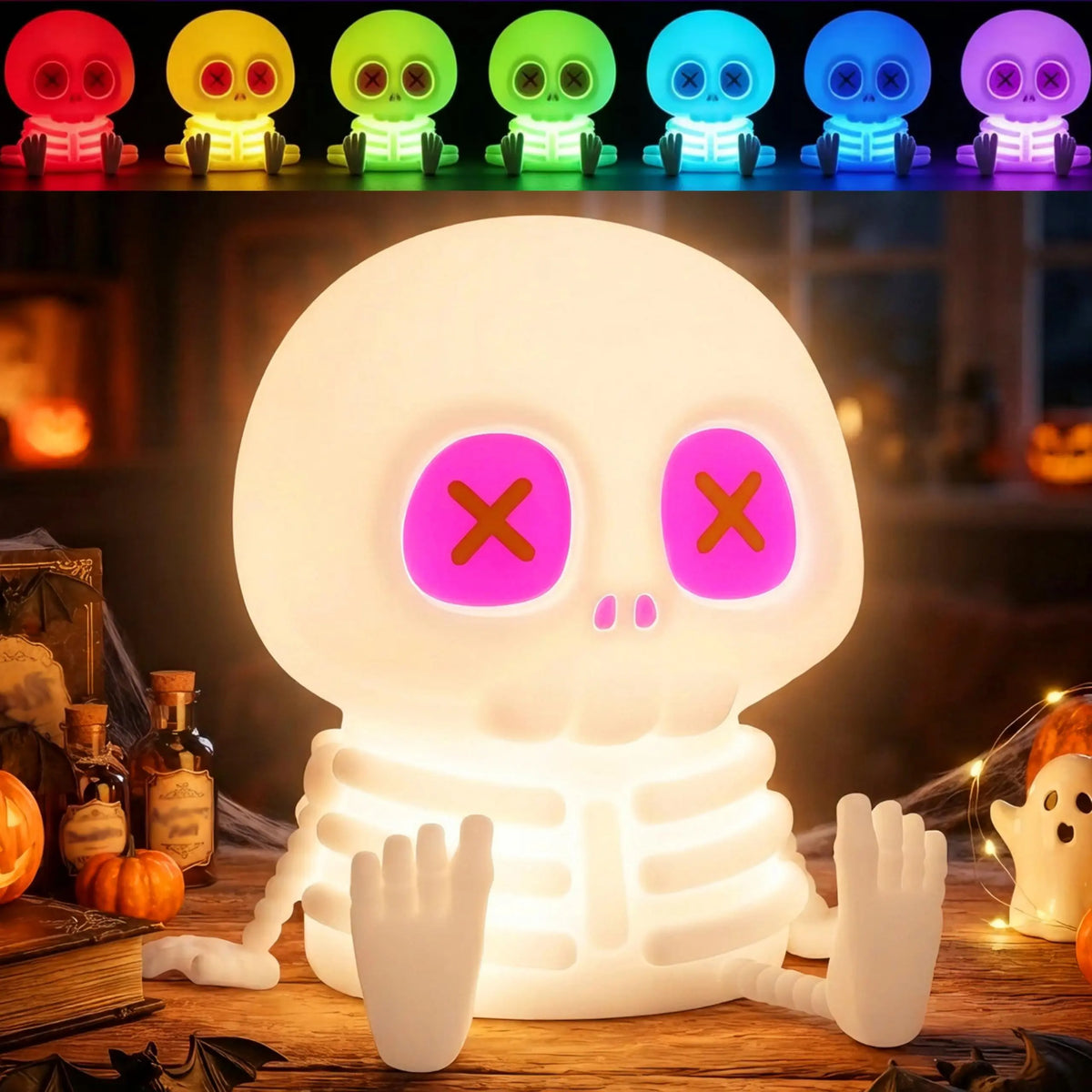 RGB Skeleton Night Light – Rechargeable Halloween Lamp