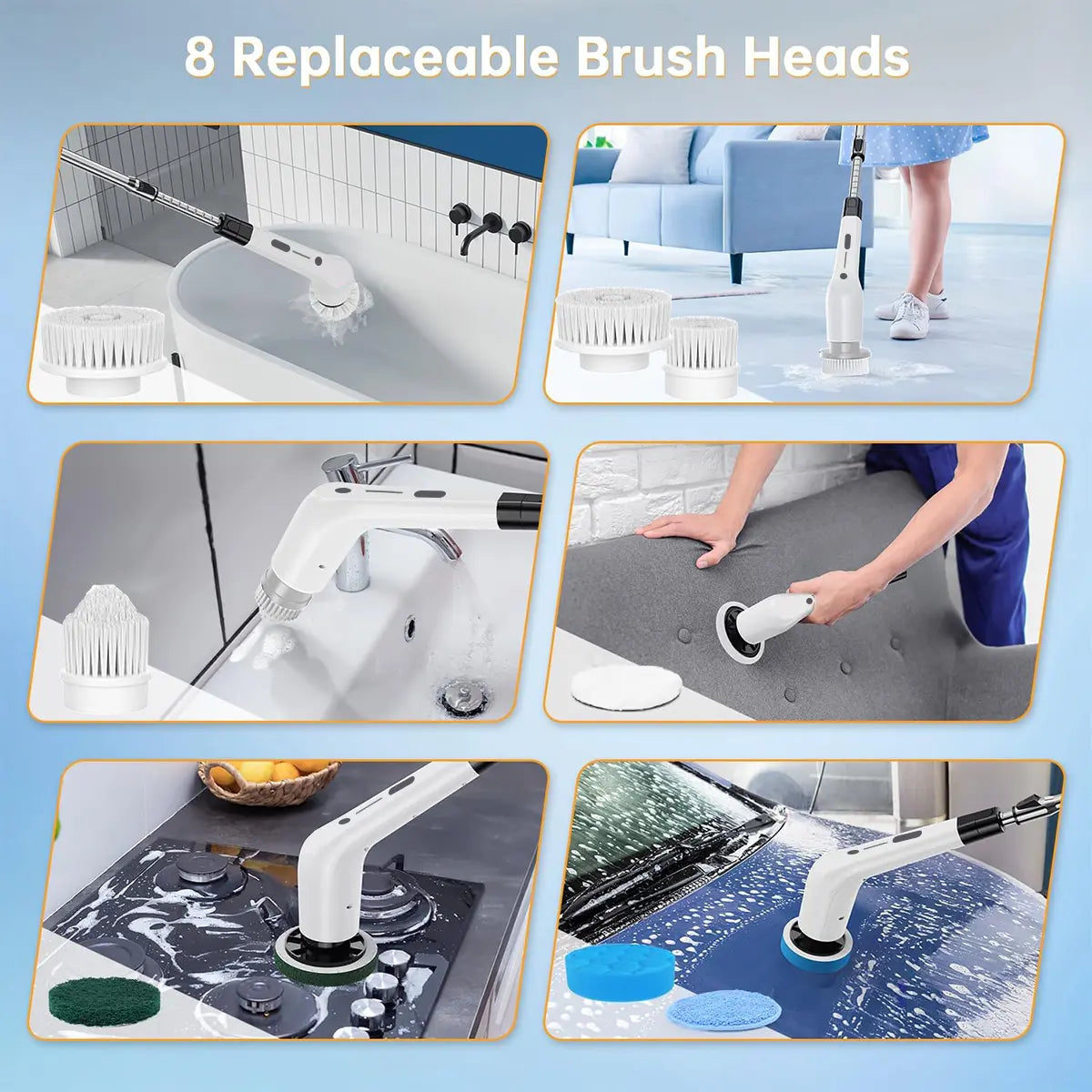 Cordless Electric Spin Scrubber with 8 Brush Heads
