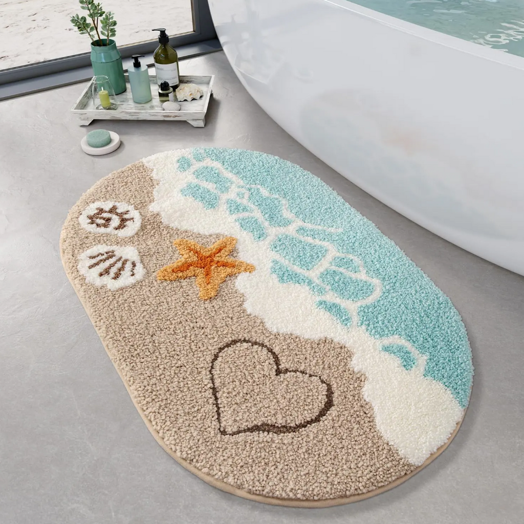 Coastal Beach Bathroom Rug – Soft Absorbent Non-Slip Bath Mat