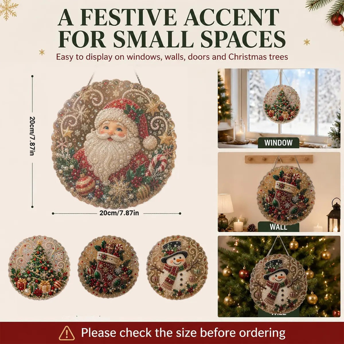 Christmas Pearl Diamond Painting Suncatcher Kit – 8" DIY Holiday Decor