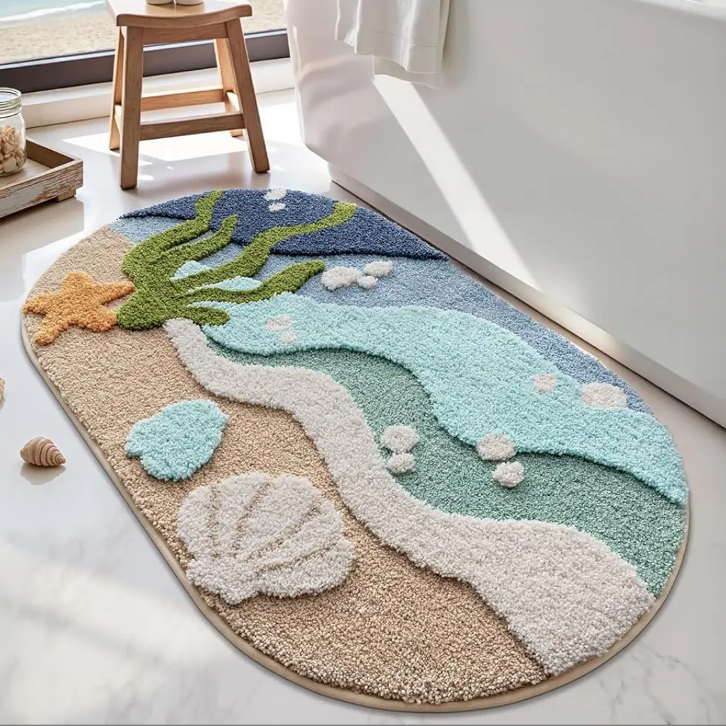 Coastal Beach Bathroom Rug – Soft Absorbent Non-Slip Bath Mat