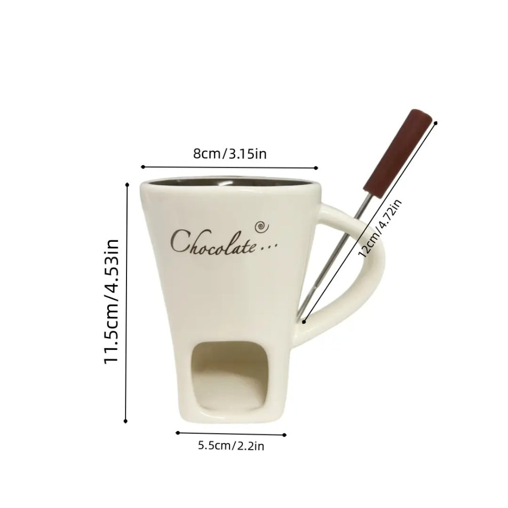 Ceramic Chocolate Warming Mug with Fork – Candle-Heated Dessert Cup