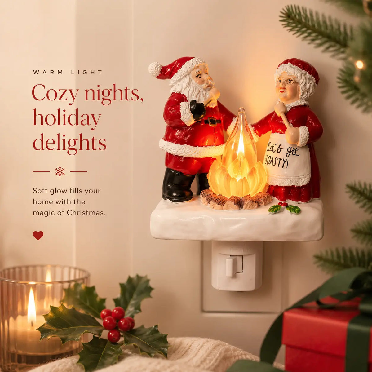 Santa & Mrs. Claus Fireside Christmas Night Light