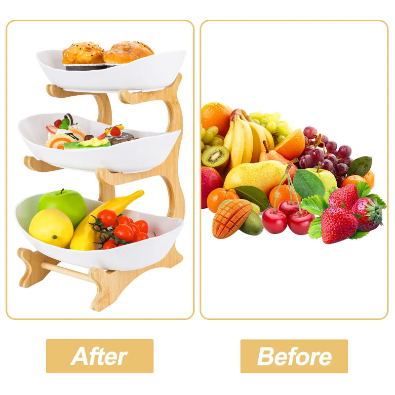 2/3-Tier Bamboo Fruit & Snack Stand with PP Trays